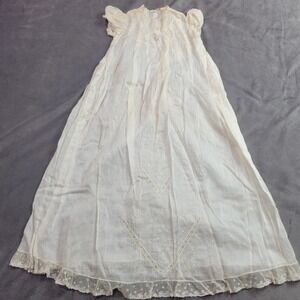 Vintage Yolande Handmade Christening Gown Ivory Lace Embroidered Cotton Dress